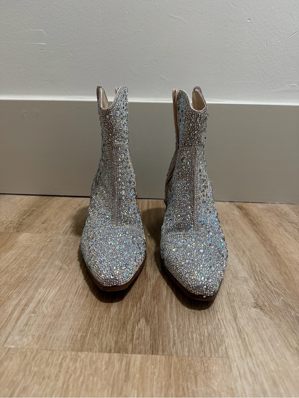 Betsey Johnson Iridescent Crystal Ankle Booties - Silver